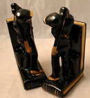 Golfer Bookends Black Gold Japan Redware