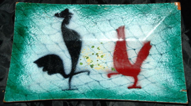 Brower Enamel on Copper Rooster Tray - Vintage art