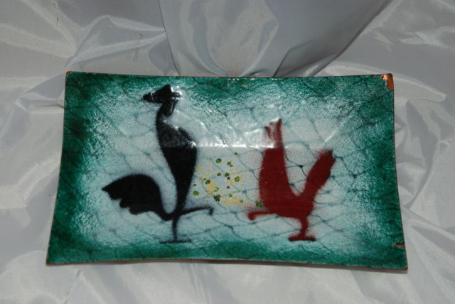 Brower Enamel on Copper Rooster Tray - Vintage art