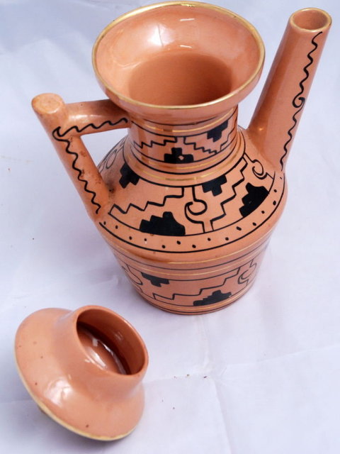 Signed Oxxaca Mexican Glazed Pottery Coffee or Tea pot