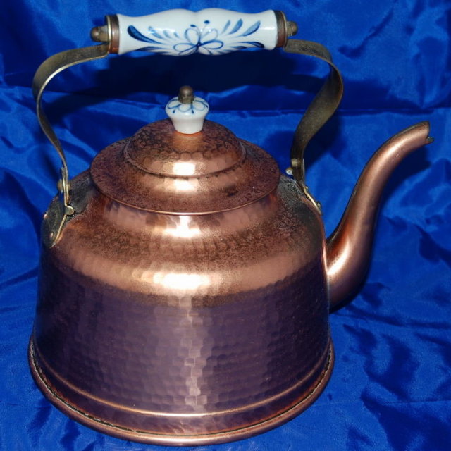 Hand Hammered Copper Tea Kettle with Delft