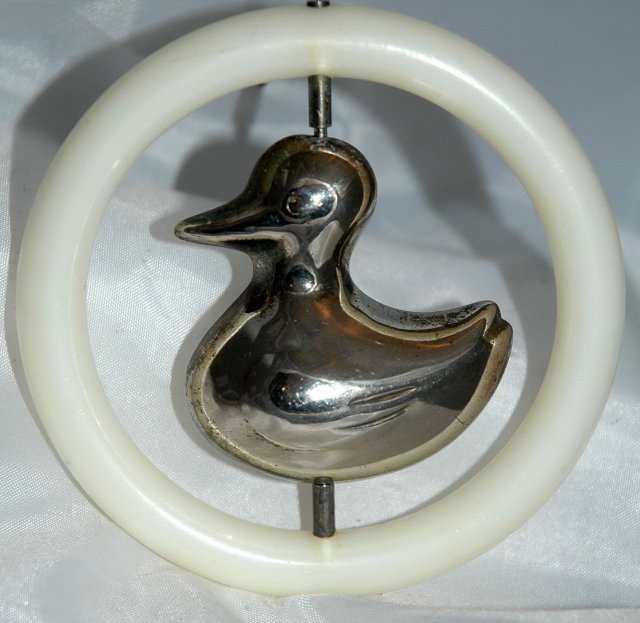 Silver Duck Rattle Teething Ring