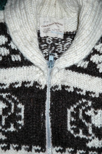 Genuine Canadian Cowichan Indian Sweater 100% Hand Spun Wool with Registration number