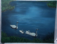 Swan Oil Painting on LARGE Canvas Signed V. Ellingsworth