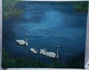 Swan Oil Painting on LARGE Canvas Signed V. Ellingsworth