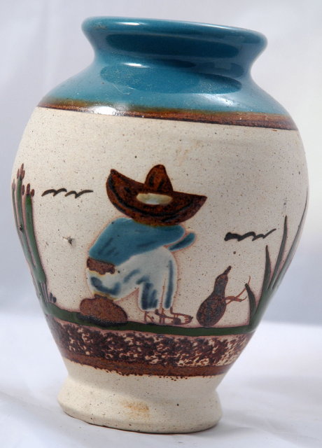 Mexican Pottery Stonware Vase with Enameling **PRICE REDUCTION**