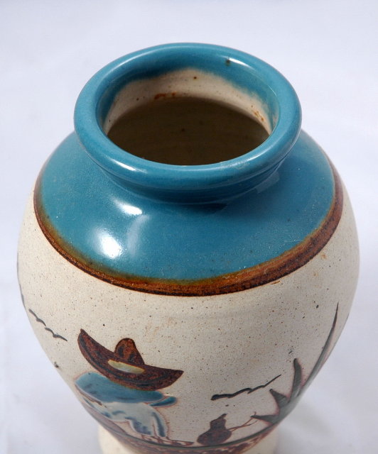 Mexican Pottery Stonware Vase with Enameling **PRICE REDUCTION**