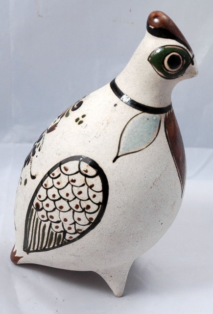Mexican Pottery Stoneware Quail with enameling