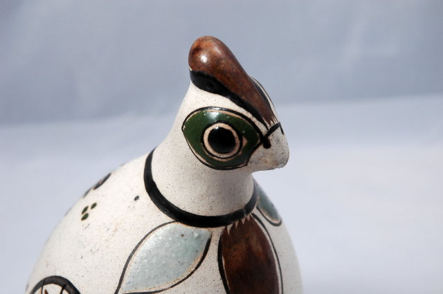 Mexican Pottery Stoneware Quail with enameling