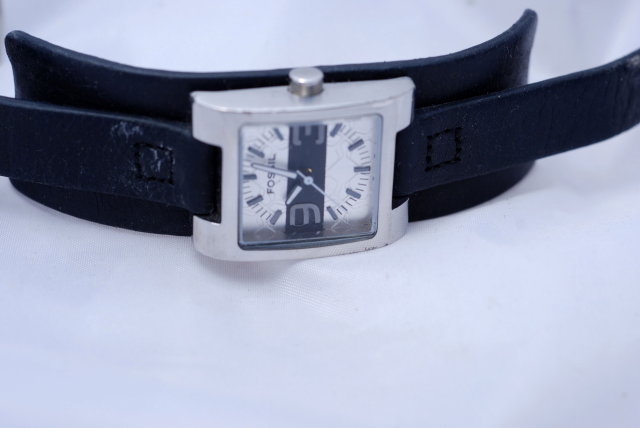 Fossil Watch Silver/Black Geometric pattern face