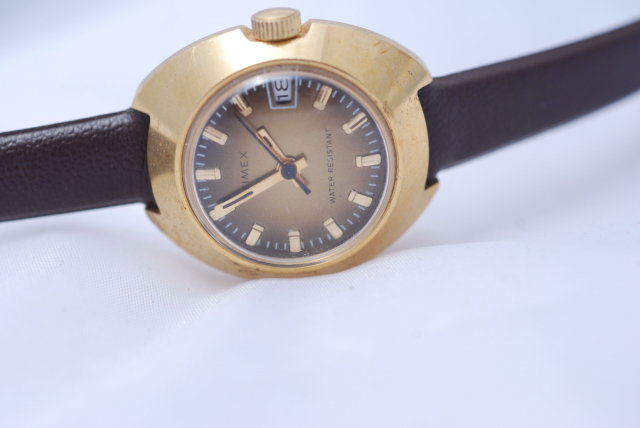 Eames Era Gold & Brown Timex Watch WR Date Window