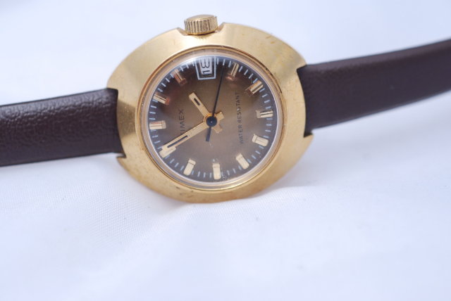 Eames Era Gold & Brown Timex Watch WR Date Window