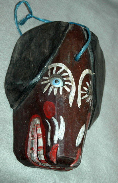 Guatemala Folk Art Guatemalan Dog Mask Old Carved & Painted Wood Folk Art