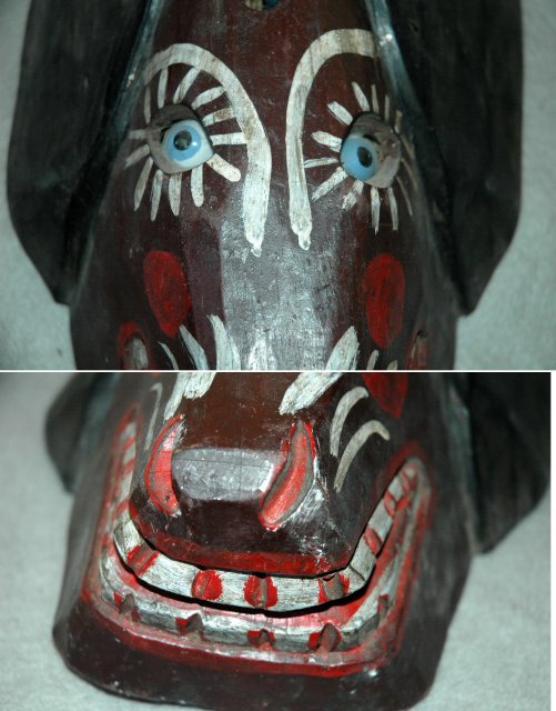 Guatemala Folk Art Guatemalan Dog Mask Old Carved & Painted Wood Folk Art
