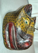 Guatemala Mask Smiley Jaguar with glass eyes horse hair