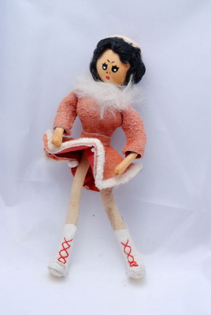 Hand Crafted Ice Skater Figure Skater Bendible Doll Leather & Wood