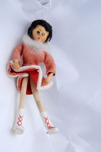 Hand Crafted Ice Skater Figure Skater Bendible Doll Leather & Wood