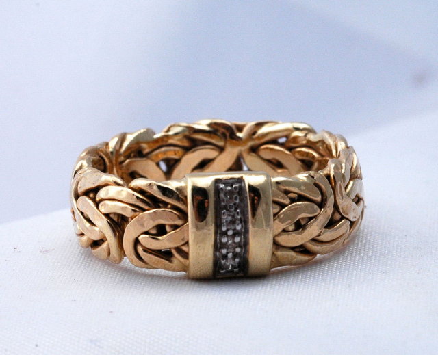 14K GOLD Turkish Byzantine Ring with Diamonds sz 10