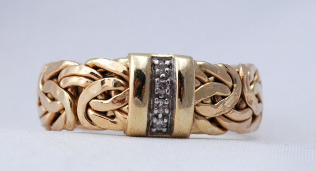 14K GOLD Turkish Byzantine Ring with Diamonds sz 10