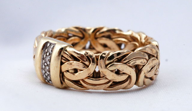 14K GOLD Turkish Byzantine Ring with Diamonds sz 10