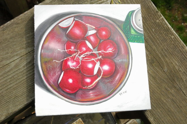 Bowl of Radishes Oil Painting on Board Signed V. Vienini *PRICE REDUCED! *
