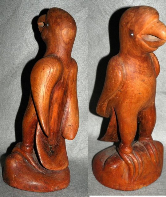 Folk Art Carved Teak Wood Parrot Stylized Anthropomorphic