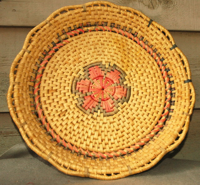 Large Coiled Grass Basket Platter Old Mexican