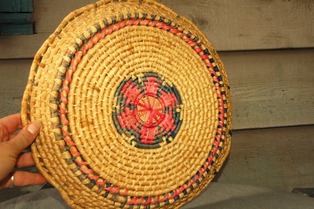 Large Coiled Grass Basket Platter Old Mexican