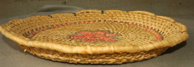 Large Coiled Grass Basket Platter Old Mexican