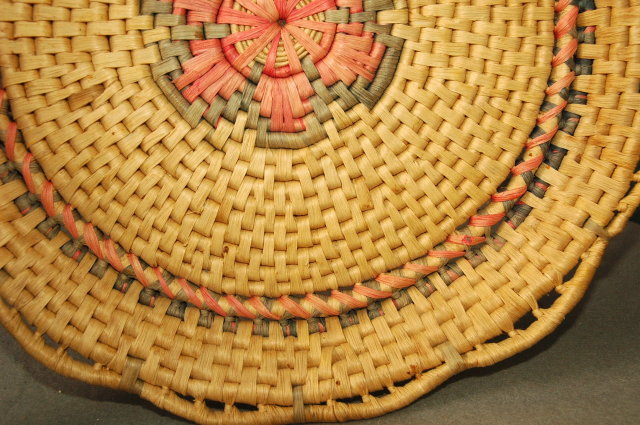 Large Coiled Grass Basket Platter Old Mexican