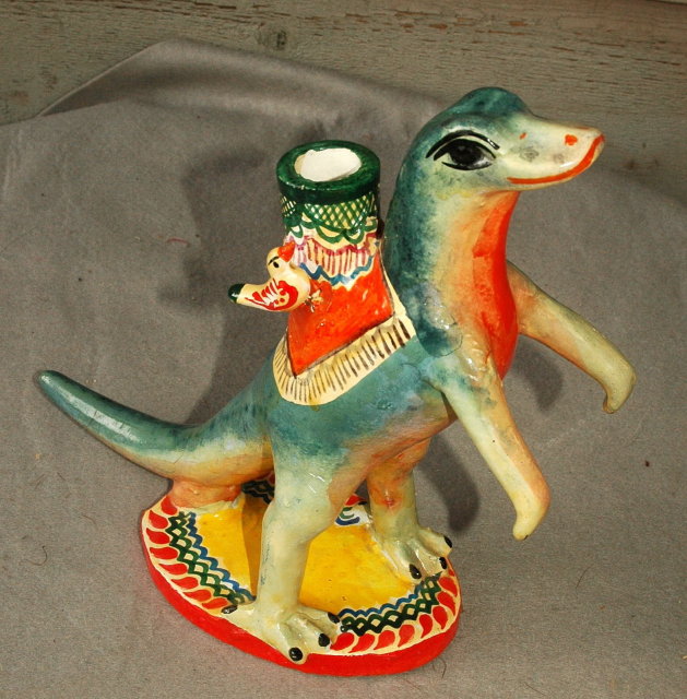 Old Mexican Folk Art Plaster Standing Lizard Candle Stick Holder * PRICE REDUCTION!*