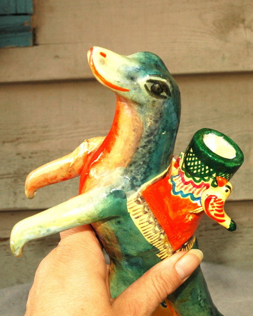 Old Mexican Folk Art Plaster Standing Lizard Candle Stick Holder * PRICE REDUCTION!*