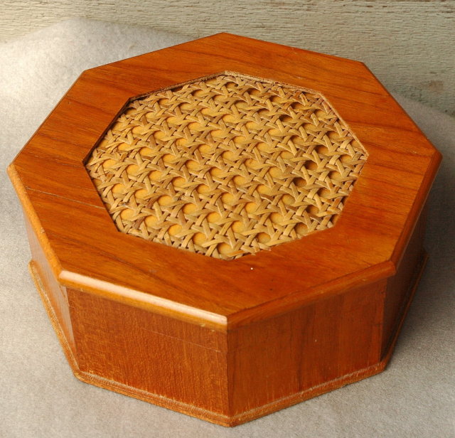 Teak Octagonal Trinket Jewelry Box with Caned Top * PRICE REDUCTION!*
