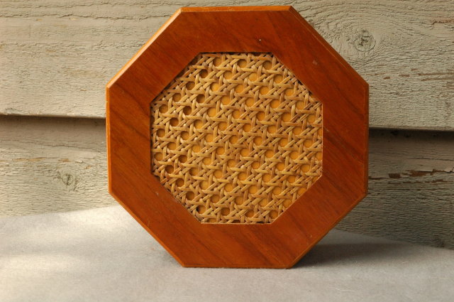 Teak Octagonal Trinket Jewelry Box with Caned Top * PRICE REDUCTION!*