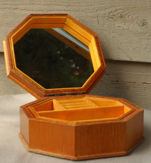 Teak Octagonal Trinket Jewelry Box with Caned Top * PRICE REDUCTION!*