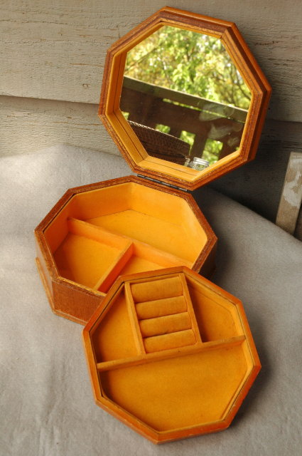 Teak Octagonal Trinket Jewelry Box with Caned Top * PRICE REDUCTION!*