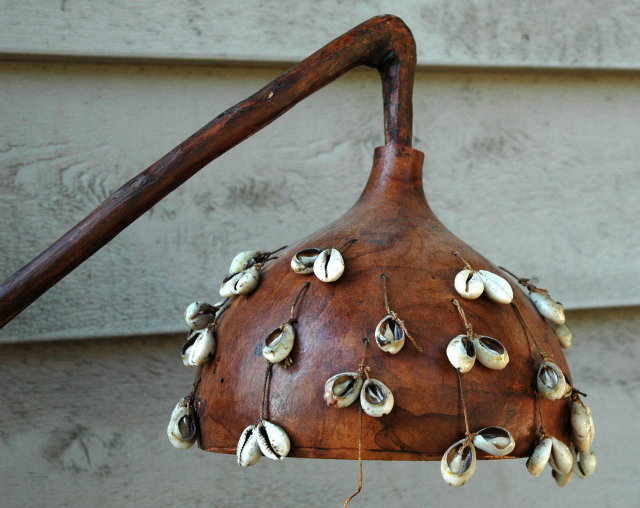 Gourd Rattle with Cowrie Shell Dangle-- Primitive **PRICE REDUCTION**!!
