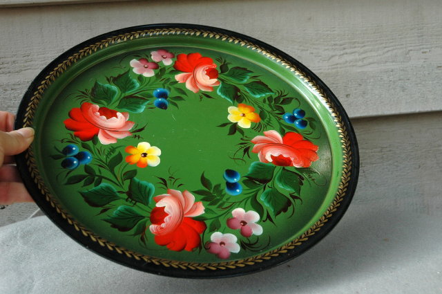 TOLE PAINTED METAL TRAY TOLEWARE SIGNED 12