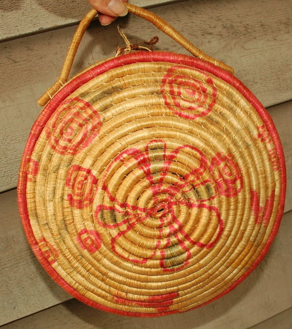 Coiled Native Basket, Large Woven Grass Purse Basket Price Reduction !!