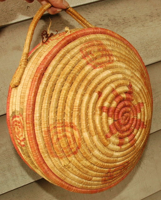 Coiled Native Basket, Large Woven Grass Purse Basket Price Reduction !!
