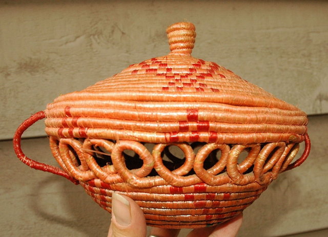 Native Eskimo Coiled Open Work Basket with Lid *PRICE REDUCTION!*