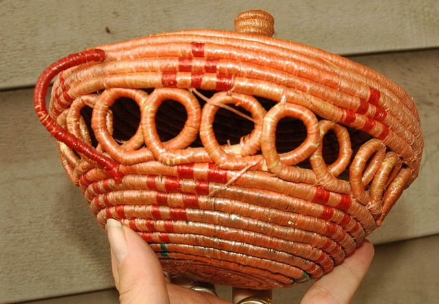 Native Eskimo Coiled Open Work Basket with Lid *PRICE REDUCTION!*