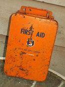 Metal First Aid Box Old Orange Industrial Wall Mount