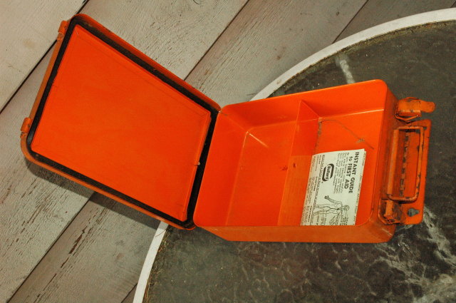Metal First Aid Box Old Orange Industrial Wall Mount