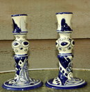 Mexican Talavera Candle Stick Holders Blue/ White PAIR