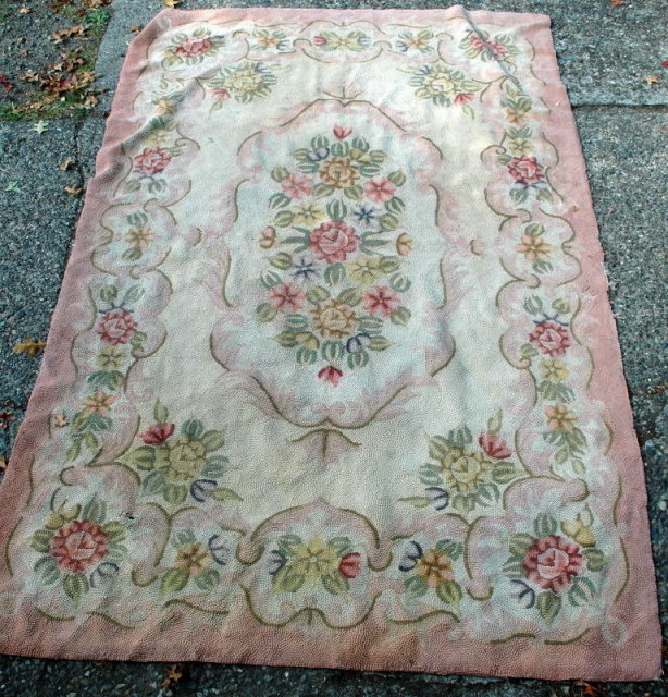 Hooked Wool Rug , antique floral area rug 106
