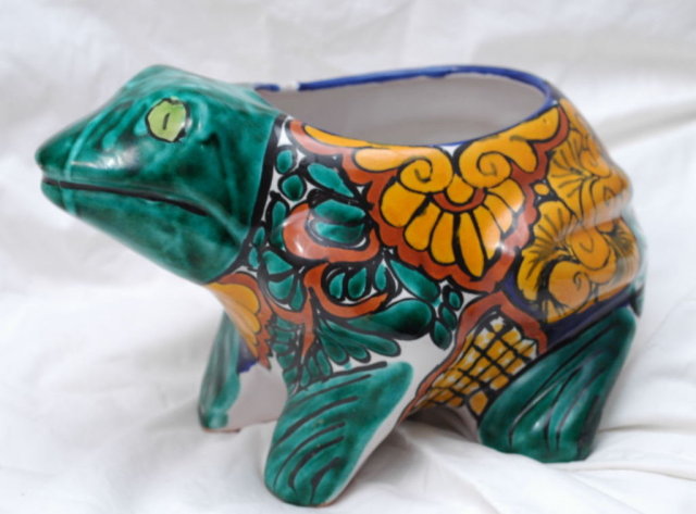 Mexican Talavera Pottery Frog Planter -LARGE