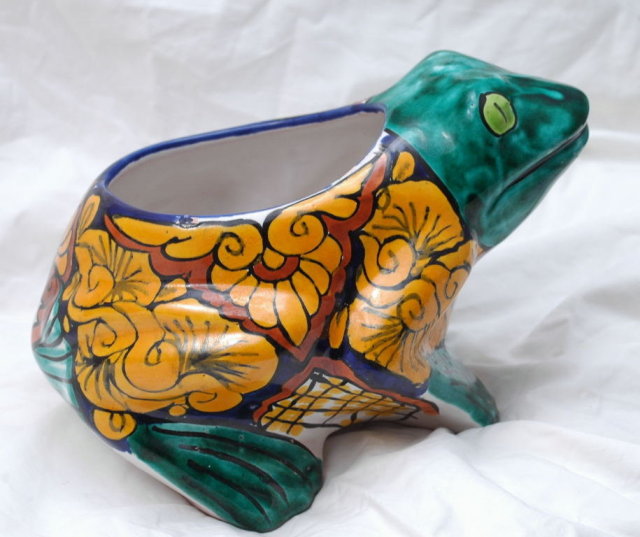 Mexican Talavera Pottery Frog Planter -LARGE