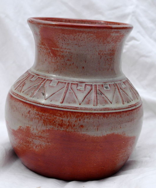 Pine Ridge Sioux Indian Pottery Olive Cottier Olla Vase, Signed