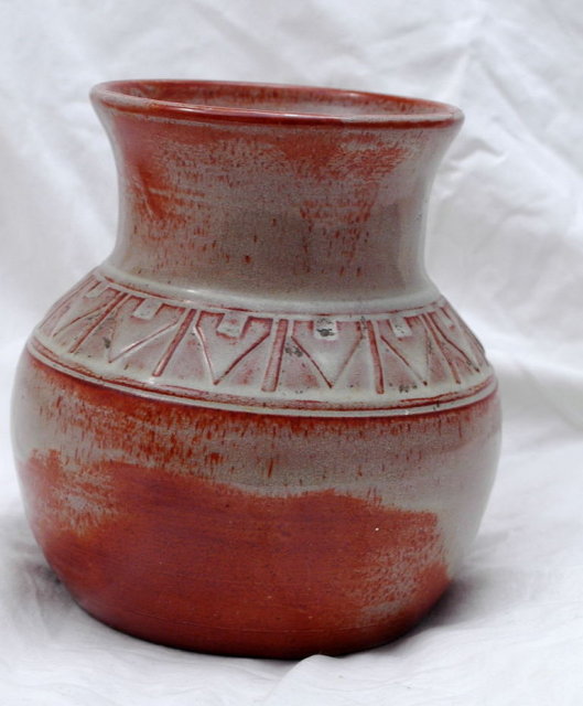 Pine Ridge Sioux Indian Pottery Olive Cottier Olla Vase, Signed
